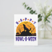 Happy Howl O Ween Halloween Howling Wolf Dog Briefkaart (Staand voorkant)