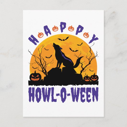 Happy Howl O Ween Halloween Howling Wolf Dog Briefkaart (Voorkant)