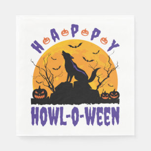 Happy Howl O Ween Halloween Howling Wolf Dog Servet