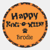 Happy Howl-O-Ween Personalized Dog Halloween Ronde Sticker (Voorkant)