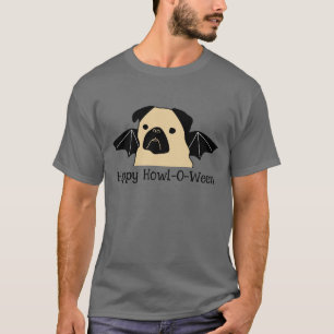 Happy Howl-O-Ween Pug met vleermuisvleugels T-shirt