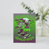 Happy Howl-o-ween Wolf Riding op Skateboard Briefkaart (Staand voorkant)