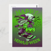 Happy Howl-o-ween Wolf Riding op Skateboard Briefkaart (Voorkant / Achterkant)