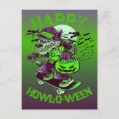 Happy Howl-o-ween Wolf Riding op Skateboard Briefkaart (Voorkant)
