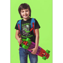 Happy Howl-o-ween Wolf Riding op Skateboard