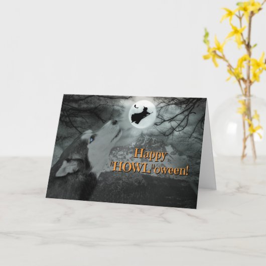 Happy "Howl"tussen Husky Dog en Witch Kaart (Gele Bloem)