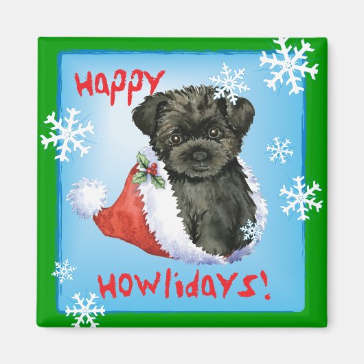 Happy Howliday Affenpinscher Magneet (Voorkant)