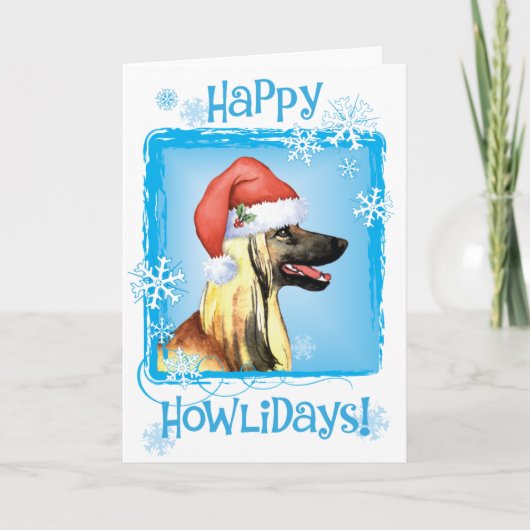 Happy Howliday Afghan Hound Card Feestdagen Kaart (Voorkant)