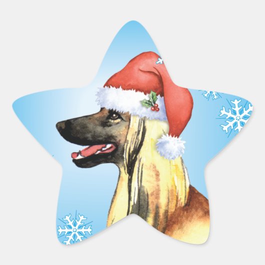 Happy Howliday Afghan Hound Ster Sticker (Voorkant)