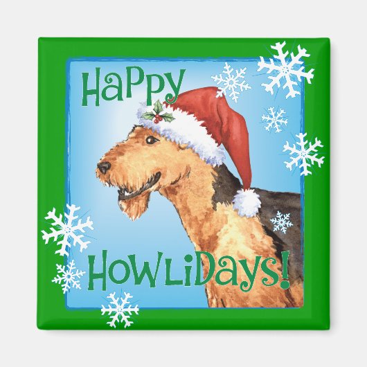 Happy Howliday Airedale Magneet (Voorkant)