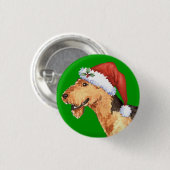 Happy Howliday Airedale Ronde Button 3,2 Cm (Voorkant /achterkant)