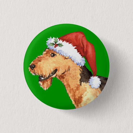 Happy Howliday Airedale Ronde Button 3,2 Cm (Voorkant)
