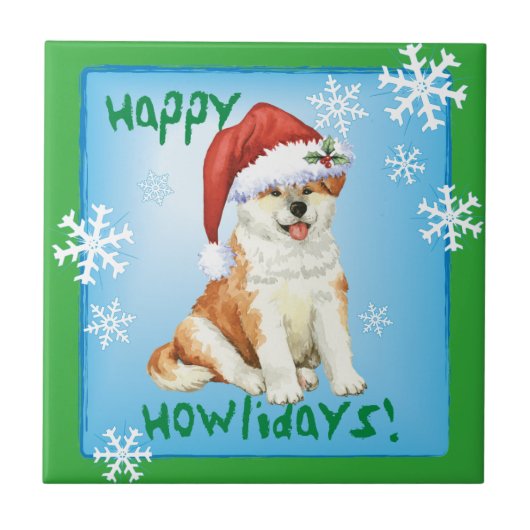 Happy Howliday Akita Tegeltje (Voorkant)