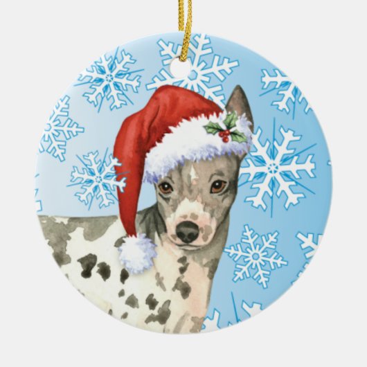 Happy Howliday American Hairless Terrier Keramisch Ornament (Voorkant)
