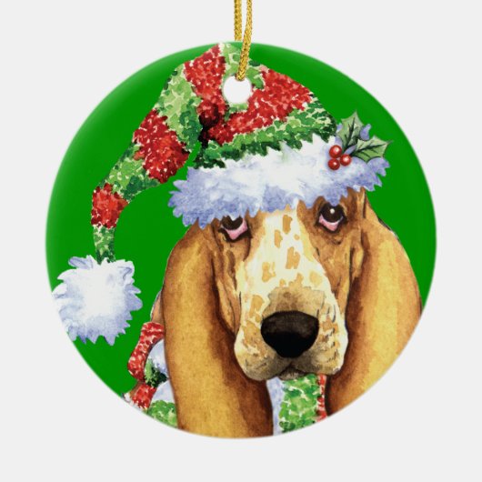 Happy Howliday Basset Keramisch Ornament (Voorkant)