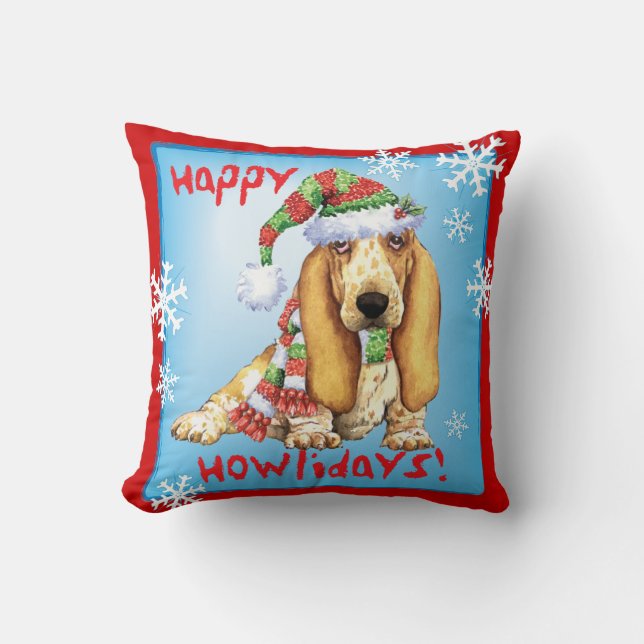 Happy Howliday Basset Kussen (Voorkant)