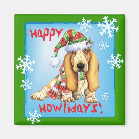 Happy Howliday Basset Magneet (Voorkant)