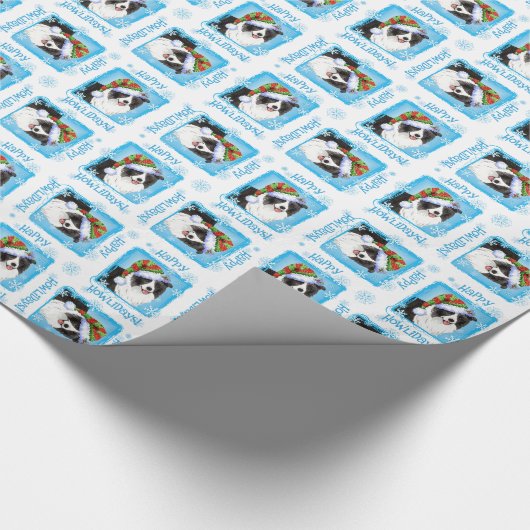 Happy Howliday Border Collie Cadeaupapier (Hoek)