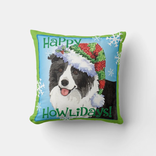 Happy Howliday Border Collie Kussen (Voorkant)