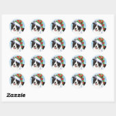 Happy Howliday Border Collie Ronde Sticker (Vel)