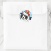 Happy Howliday Border Collie Ronde Sticker (Tas)