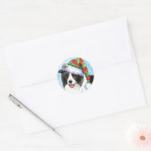 Happy Howliday Border Collie Ronde Sticker (Envelop)