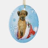 Happy Howliday Border Terrier Keramisch Ornament (Rechts)