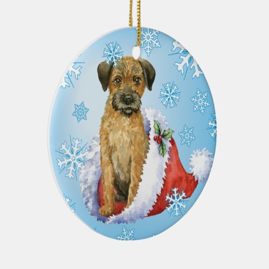 Happy Howliday Border Terrier Keramisch Ornament (Rechts)