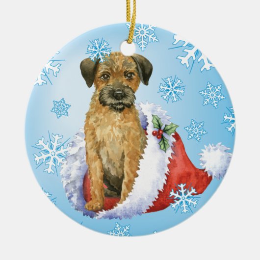 Happy Howliday Border Terrier Keramisch Ornament (Voorkant)