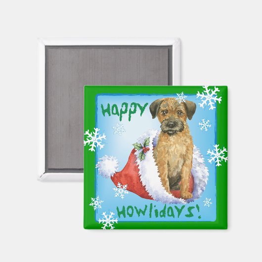Happy Howliday Border Terrier Magneet (Voorkant / Achterkant)