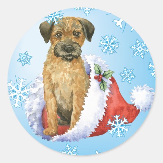 Happy Howliday Border Terrier Ronde Sticker (Voorkant)