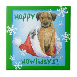 Happy Howliday Border Terrier Tegeltje