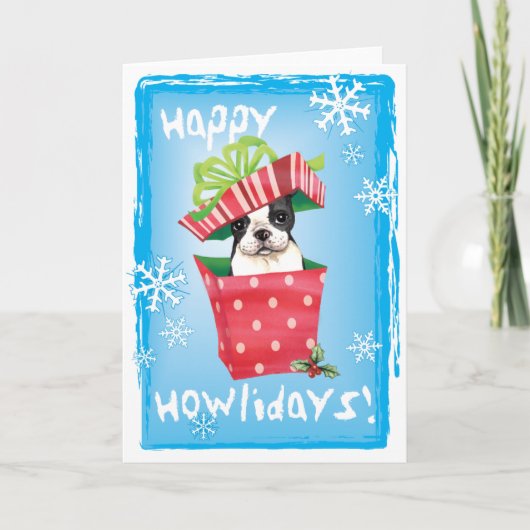 Happy Howliday Boston Terrier Feestdagen Kaart (Voorkant)