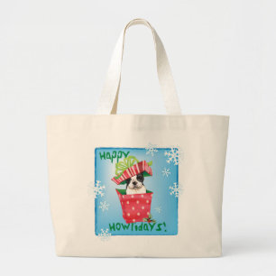 Happy Howliday Boston Terrier Grote Tote Bag