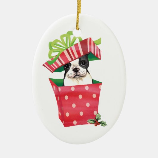 Happy Howliday Boston Terrier Keramisch Ornament (Voorkant)
