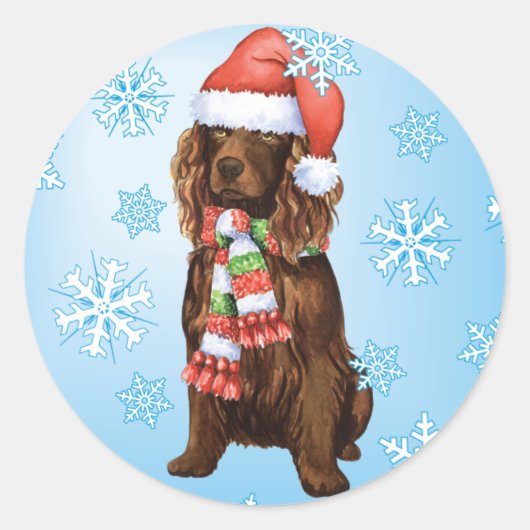 Happy Howliday Boykin Spaniel Ronde Sticker (Voorkant)