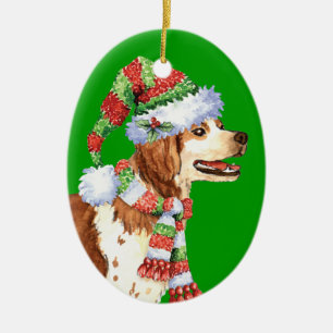 Happy Howliday Brittany Keramisch Ornament