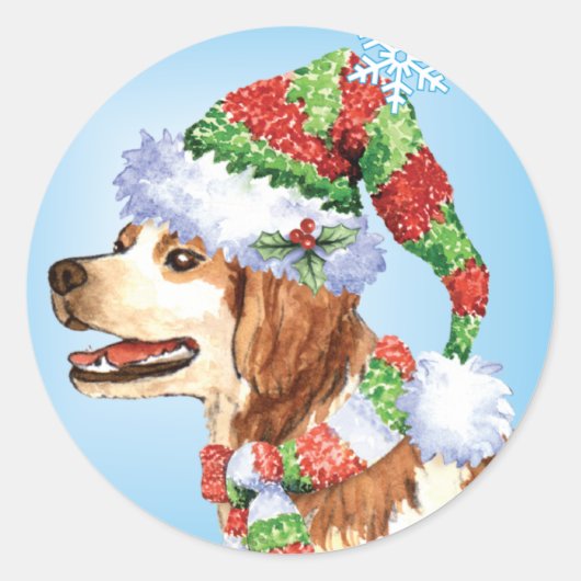 Happy Howliday Brittany Ronde Sticker (Voorkant)