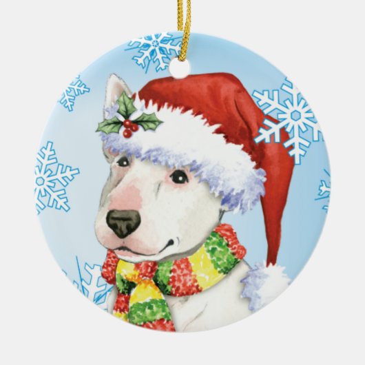 Happy Howliday Bull Terrier Keramisch Ornament (Voorkant)