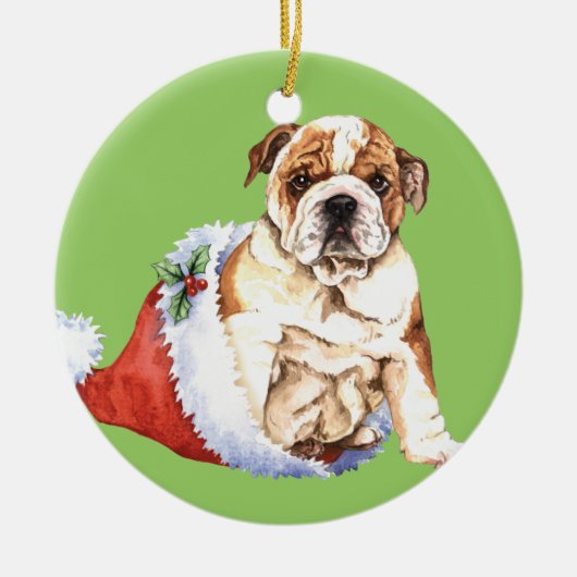 Happy Howliday Bulldog Keramisch Ornament (Voorkant)