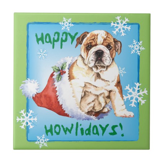 Happy Howliday Bulldog Tegeltje (Voorkant)