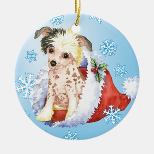 Happy Howliday Chinese Crested Keramisch Ornament (Voorkant)