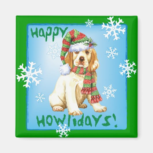 Happy Howliday Clumber Spaniel Magneet (Voorkant)