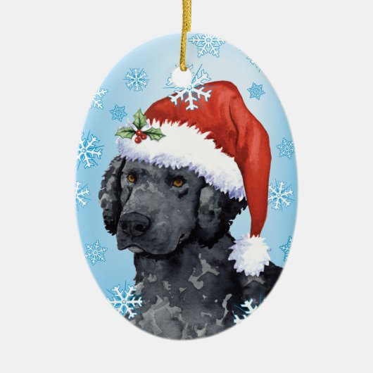 Happy Howliday Curly-Coated Retriever Keramisch Ornament (Voorkant)