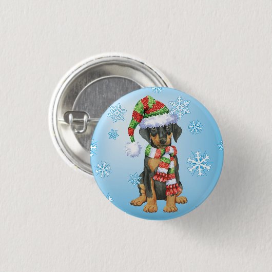 Happy Howliday Doberman Ronde Button 3,2 Cm (Voorkant /achterkant)