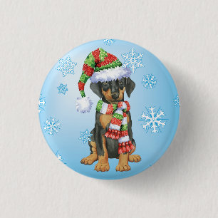 Happy Howliday Doberman Ronde Button 3,2 Cm