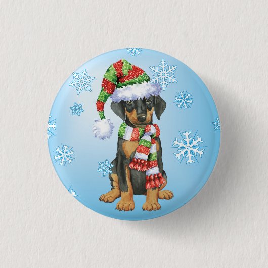 Happy Howliday Doberman Ronde Button 3,2 Cm (Voorkant)