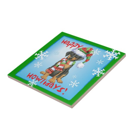 Happy Howliday Doberman Tegeltje (Zijkant)