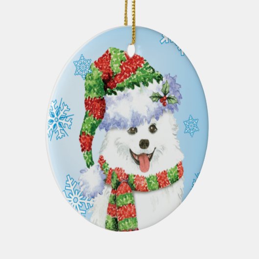 Happy Howliday Eskimo Dog Keramisch Ornament (Rechts)