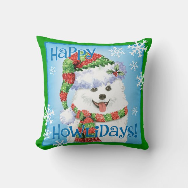 Happy Howliday Eskimo Dog Kussen (Voorkant)